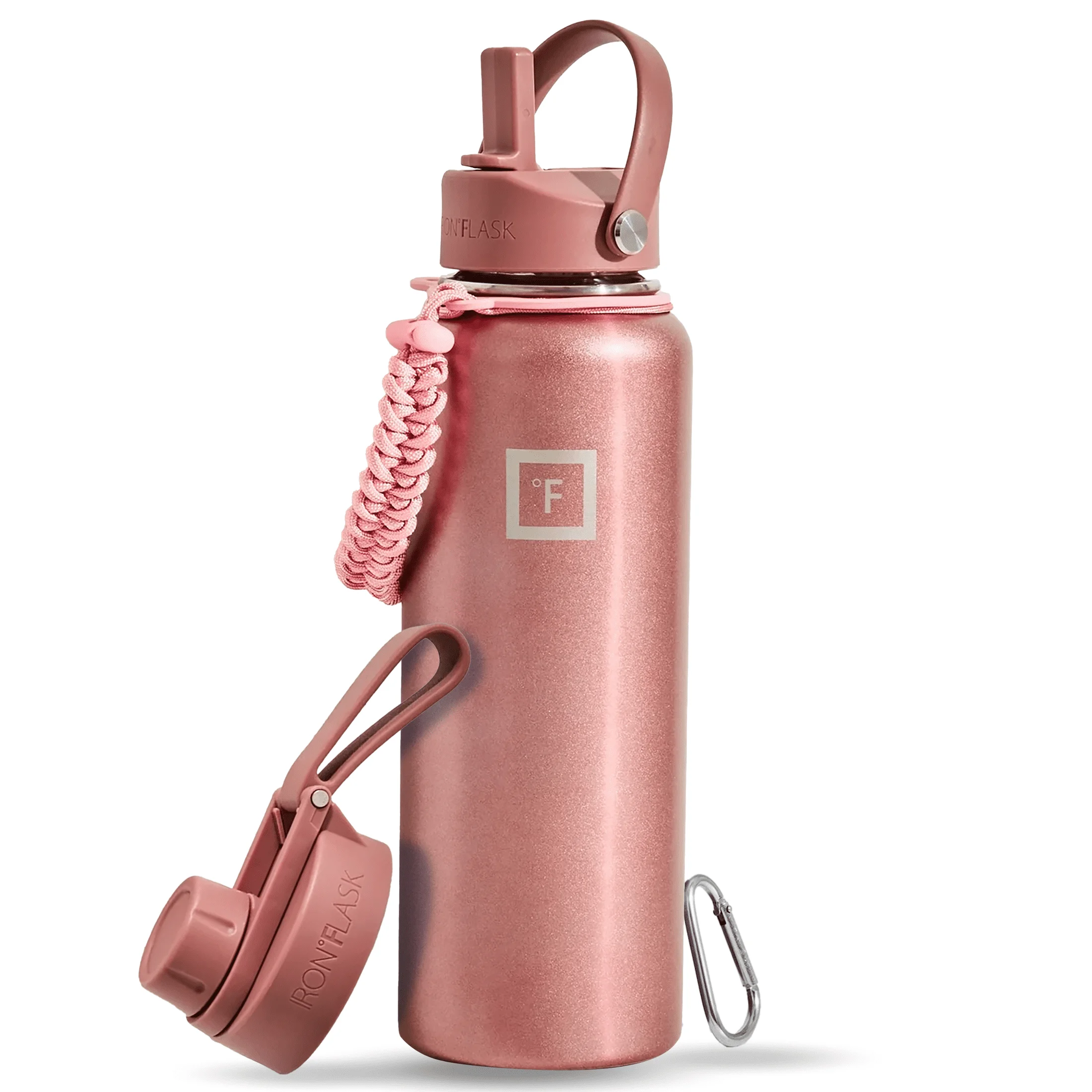 

40oz Wide Mouth Water Bottle with Paracord Handle and 2 Lids - Rose Gold