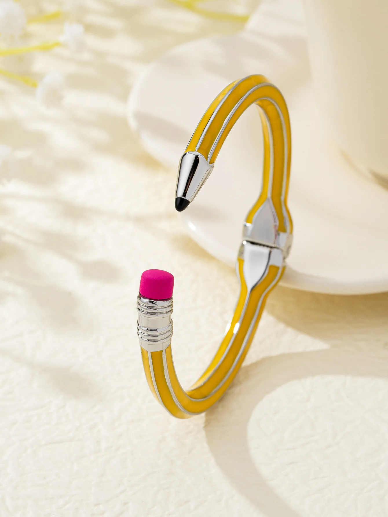 

Simple Back To School Pencil Shaped Colorful Enamel Cuff Bangles for Women New Creative Round Bracelets Gift Funny Jewelry