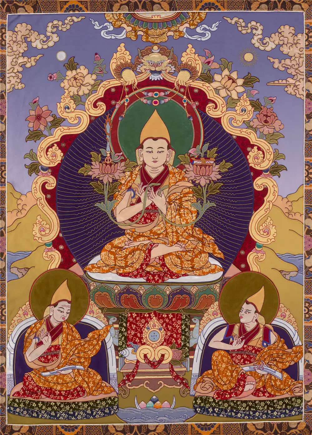 Tsongkhapa Thangka (17th Century Old Version),Gandhanra Tibetan Buddhist Thangka Art,Giclee Printed and Hand Framed,47