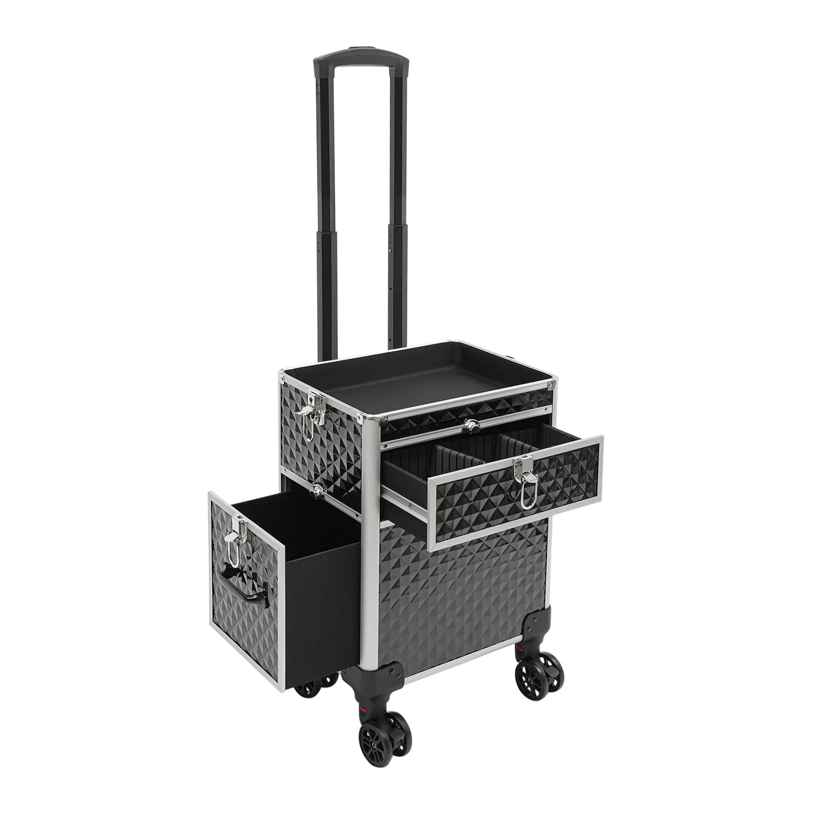 Professional Rolling Makeup Train Case, Multi-functional Cosmetic Trolley, Large Storage Traveling Cart Trunk