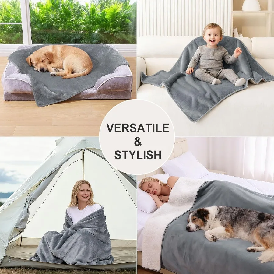 Waterproof Dog Bed Blanket Leakproof Pet Throw Blanket for Bed Couch Sofa Reversible Sherpa Fleece Furniture Protector Cover fo