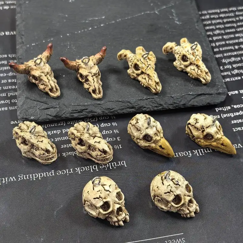 Tierschädel Vintage Gothic Anhänger 2/10 Stück für DIY Ohrringe Halsketten Schmuckherstellung Bastelliebhaber – Detail 1