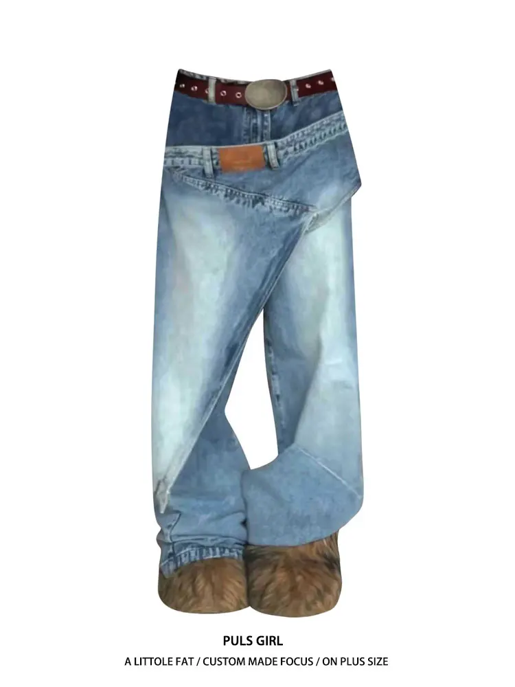 

Широкие джинсы в американском уличном стиле большого размера, с эффектом потертости, женские, новый дизайн, повседневные брюки с высокой талией для молодых девушек