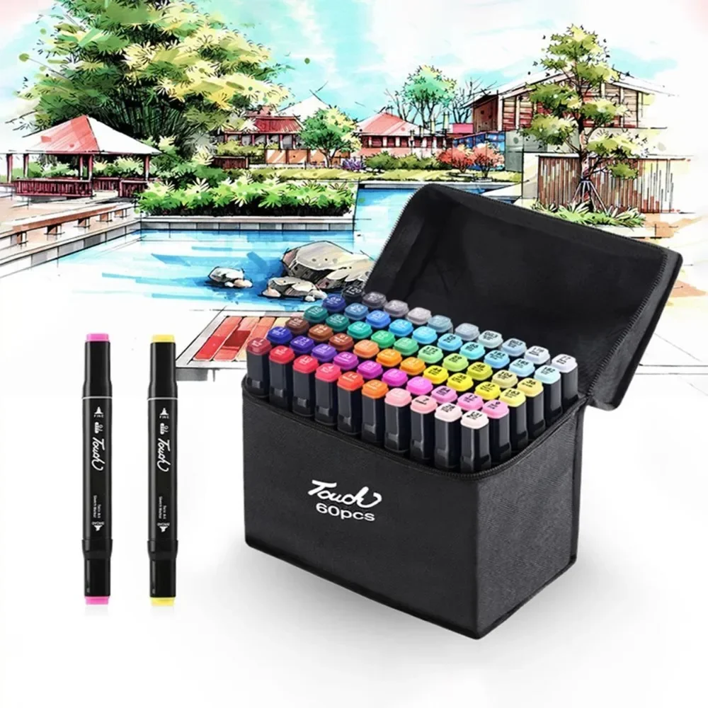 24-80 Color Acrylic Marker MW Dual Tip For Art Cards,Drawing Colored,Writing with Black Canvas Bag Art Stationary Supplies