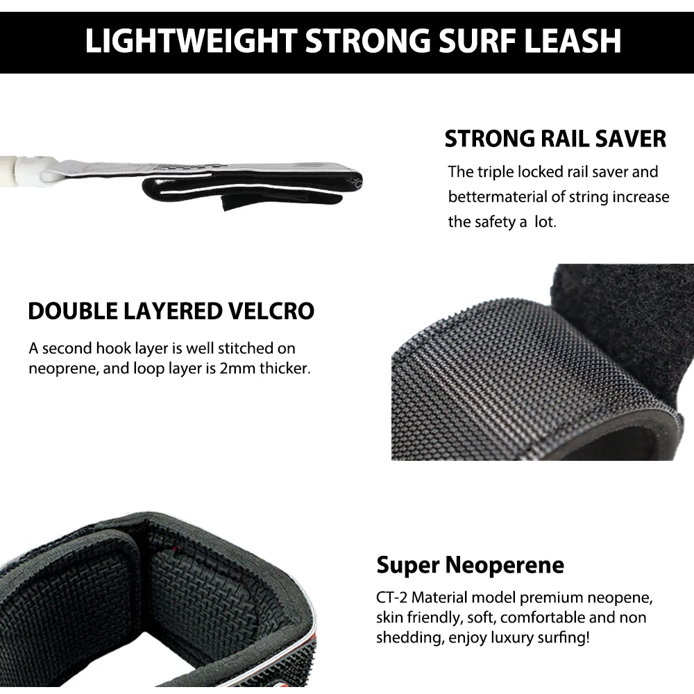 UICE PRO SERIES Surf Leash SUP Board Surfboard Leash Non-Slip Leg Rope Upgrade TPU Double Stainless Swivel Surfing Foot Rope