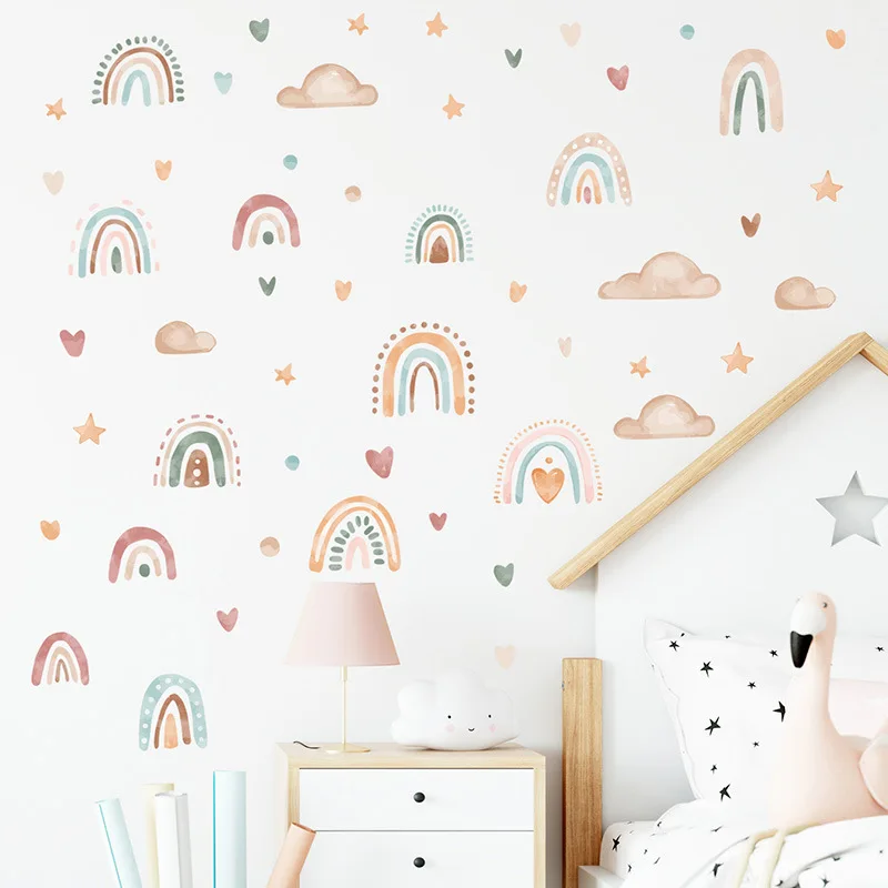 

Boho Colo Rainbow Cloud Star Wall Stickers For Children's Room Waterproof Removable PVC Kids Room Kindergarten Home Decoration
