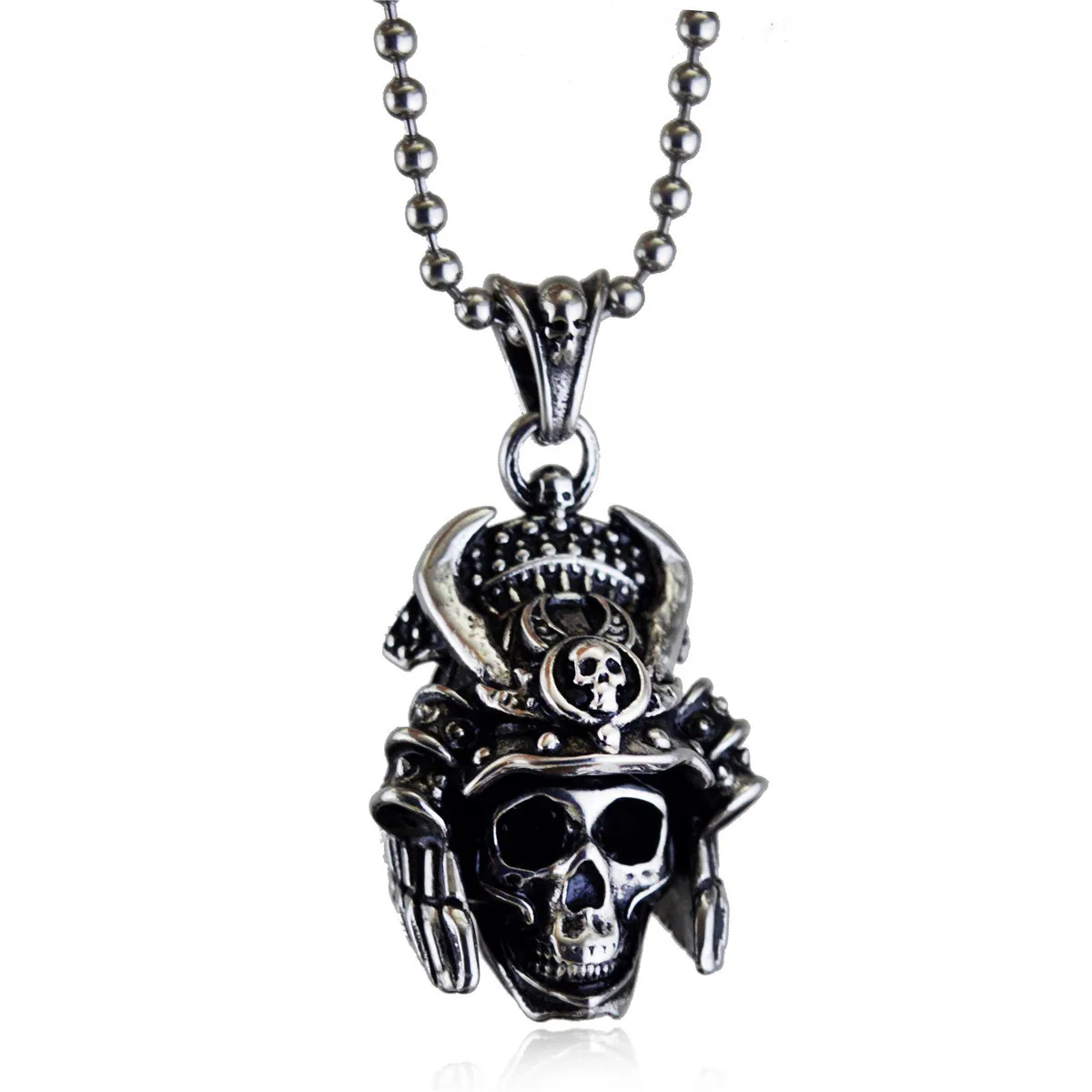 Mens Japanese Amulet Samurai Skull Pendant Stainless Steel Necklace Chains Jewelry Accessories Free Shipping