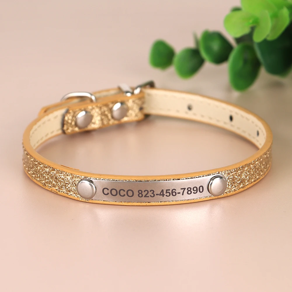 Benutzerdefinierte Katzenhalsband Bling Leder Haustier Katzenhalsbänder personalisierte geschnitzte Kätzchen kleine Hunde Welpen Halskette mit graviertem ID-Namensschild – Detail 12