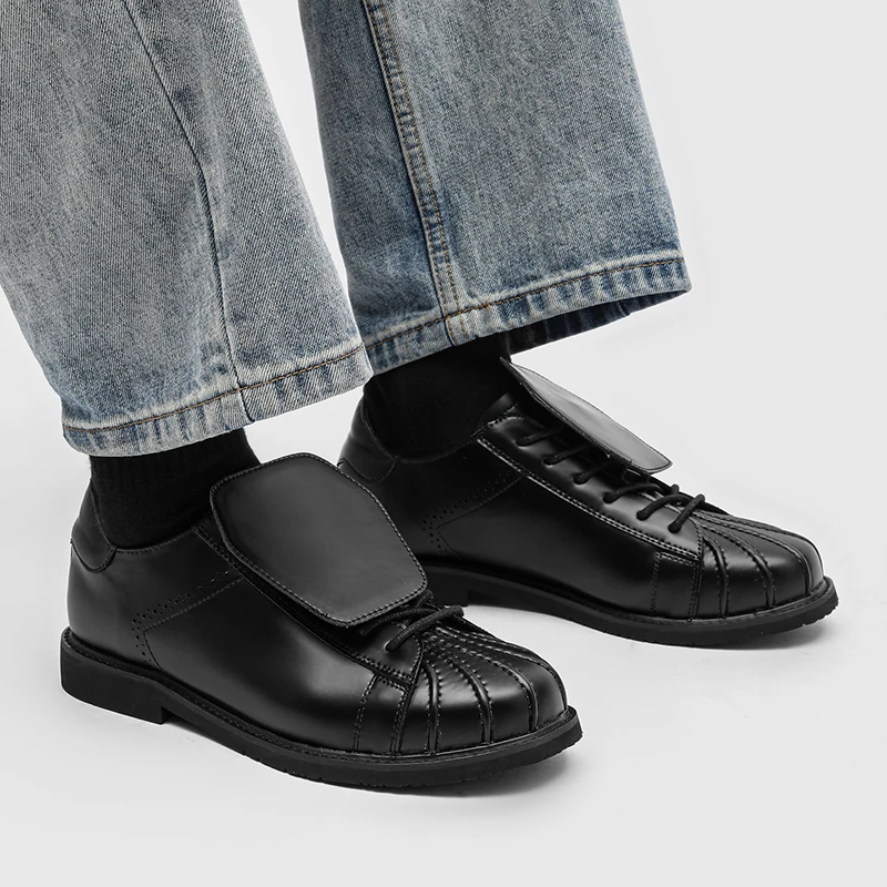 2026 New Men Shell Toe Daily Dress Shoes Retro Trainer Style Thick Sole Business Casual Flats Sizes 38-46
