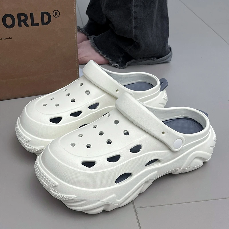 

Женские сандалии на массивной платформе, летние дышащие туфли с отверстиями, мягкие тапочки на толстой подошве для пляжа и сада, нескользящие шлепанцы на танкетке из ЭВА, парные модели