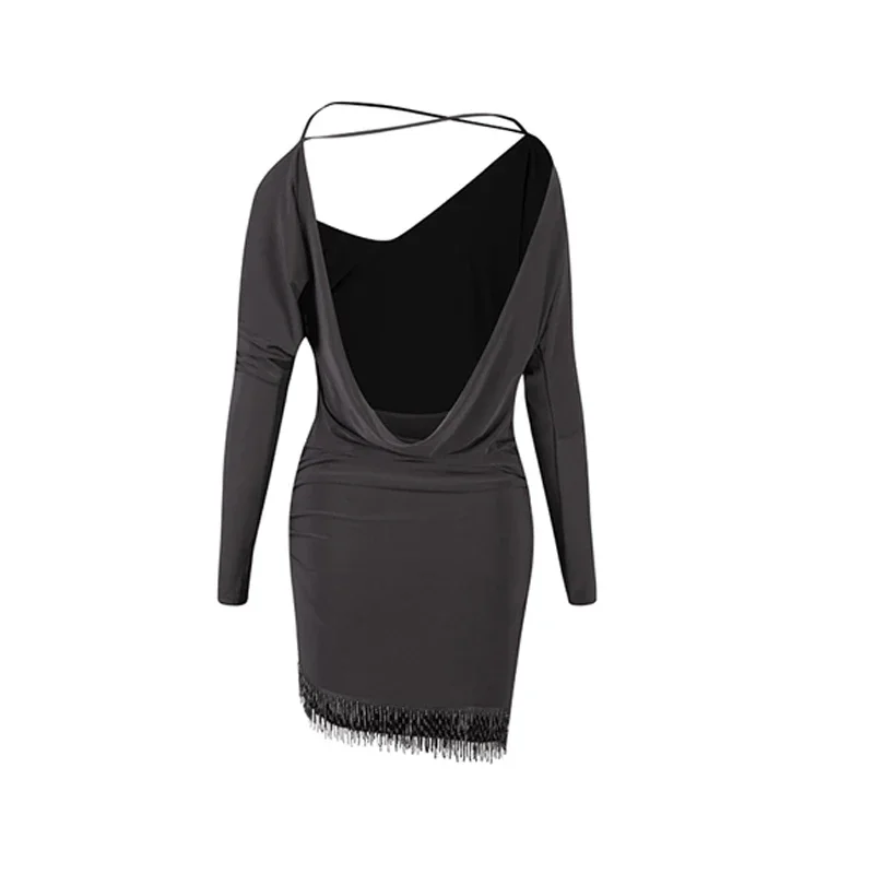 فستان احترافي للرقص اللاتيني بكتف مائل فساتين نسائية مثيرة بأهداب لاتينية للبالغين ملابس رقص سامبا تشاتشا رومبا 10792