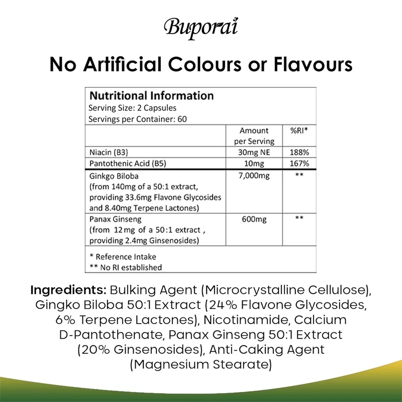 Ginkgo  Biloba and Korean Ginseng - Supports Maximum Strength and Energy, Immune Health Supplement, Vitality, Stamina, Strength