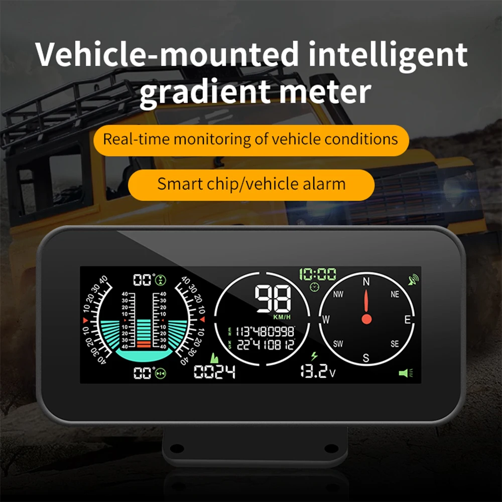 

ELING Digital GPS HUD Pitch Angle Slope Meter MPH Speedometer with Compass Level Tilt Meter for Off-Road Vehicles 12V 24V