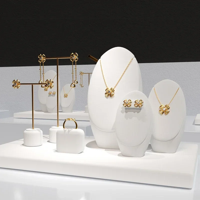 White Microfiber Original Simple Jewelry Holder Microfiber Bevel Necklace Pendant Ring Holder T-shaped Earring Holder