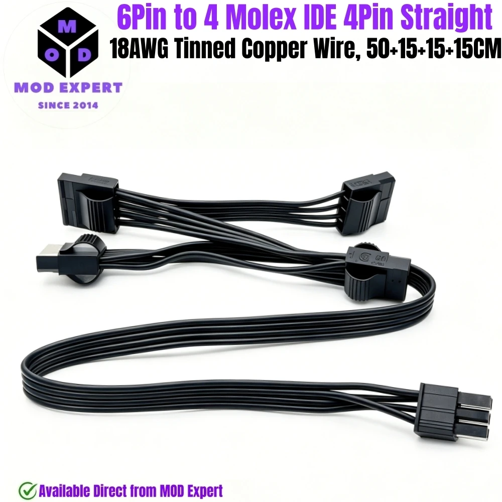 6Pin to 4 Molex IDE 4Pin Straight, Perif PATA Power Cable for Corsair HX1200, HX1050, HX1000, HX850, HX750, HX650 Modular Powers