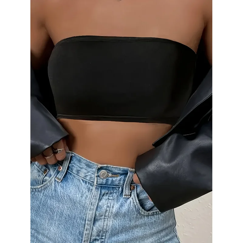 

Black Women'S Bandeau Top, Opaque, Women'S Spring Summer Clothing