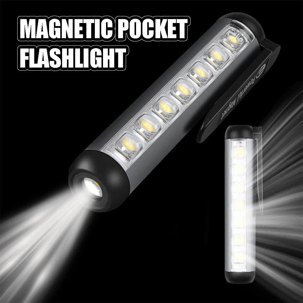 Magnetic Pocket Flashlight with 4 Different Lighting Modes Rechargeable Waterproof Led Super Bright Camping FlashLight