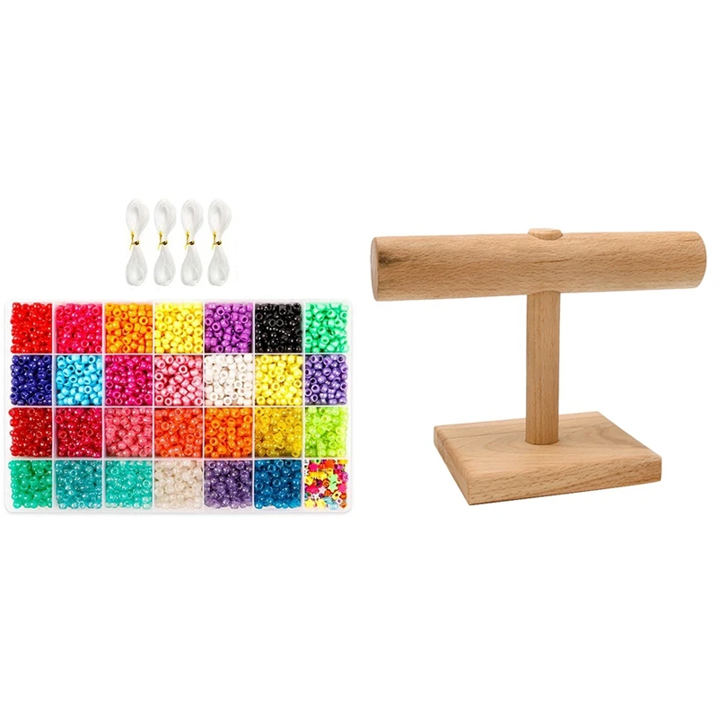 

1 Set Made Pony Beads, 4600 9 Mm Pony Beads,Letter Beads And Elastic Cord & 1 Pcs Diy Jewelry Display Stand