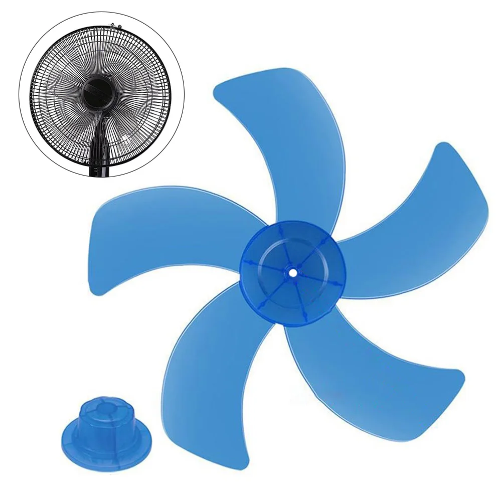 

16 Inch 5 Leaves Plastic Fan Blade Electric Fan Accessories Household Standing Pedestal Fan Blade Table Fanner With Nut Cover