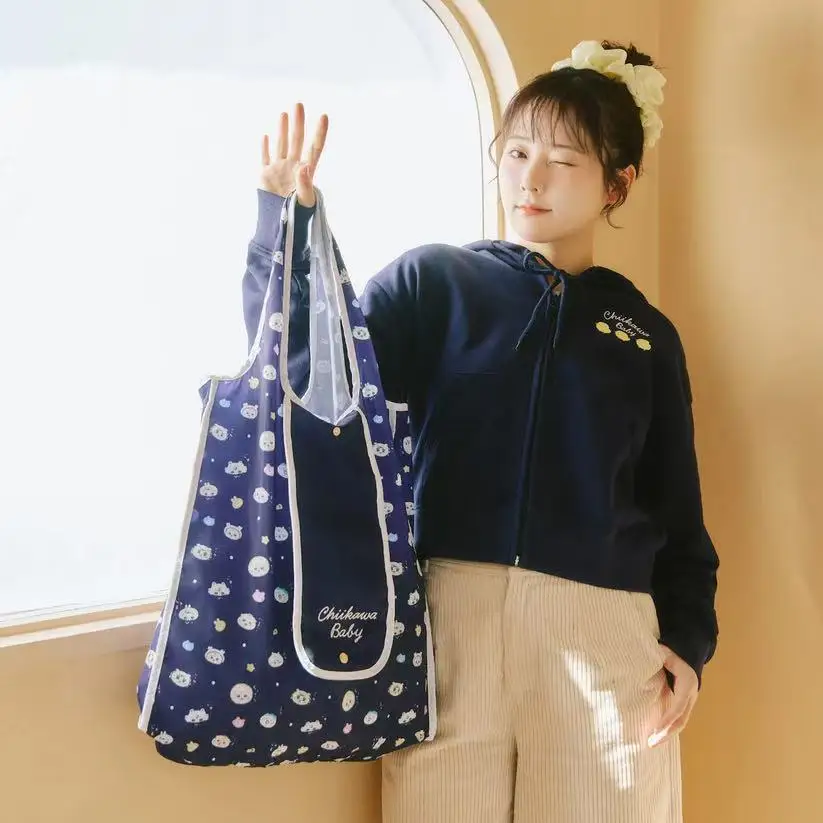 Portable Chiikawa New Shopping Bag Cute Cartoon Printing Large Capacity Bags for Woman Foldable Environmentally Friendly Handbag
