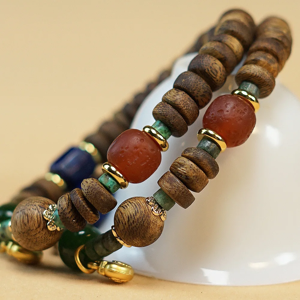 Kyara Agarwood Single-Strand Bracelet Craft,8mm,Lapis Lazuli Kyara Slice Beads,DIY Creative Handmade Decorative Art Piece