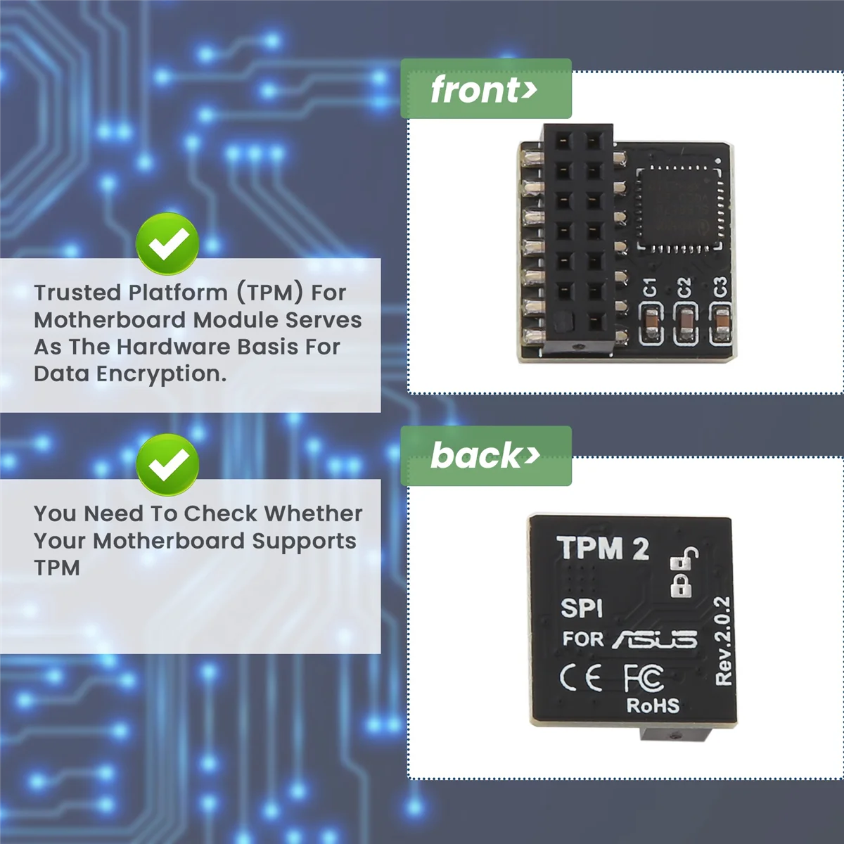 Módulo de seguridad TPM TPM2.0 para ASUS TPM SPI Módulo de plataforma confiable paralelo Módulo portátil multifunción