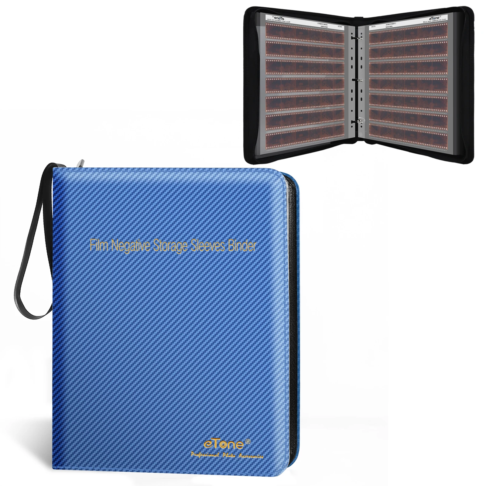 

eTone Professional New Blue Film Storage Kits Negative Sleeves Binder Zipper Album with 50pcs 35mm 135 Acid-Free Storage Page