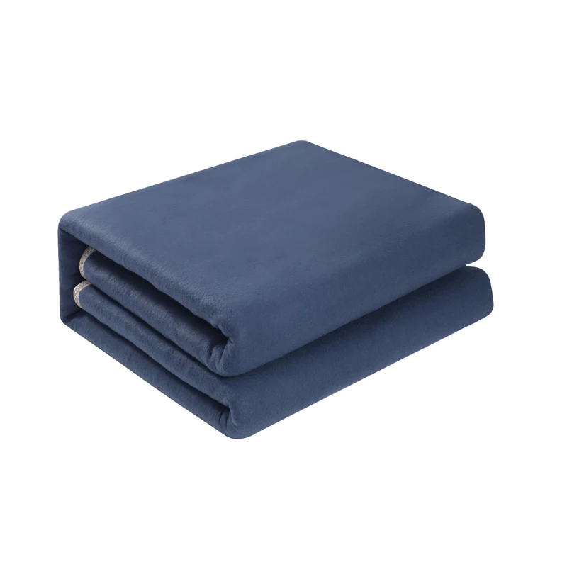 Manta calefactora de felpa azul sólido con enchufe de la UE del Reino Unido, manta calefactora eléctrica a prueba de humedad de tamaño doble individual con certificación de seguridad