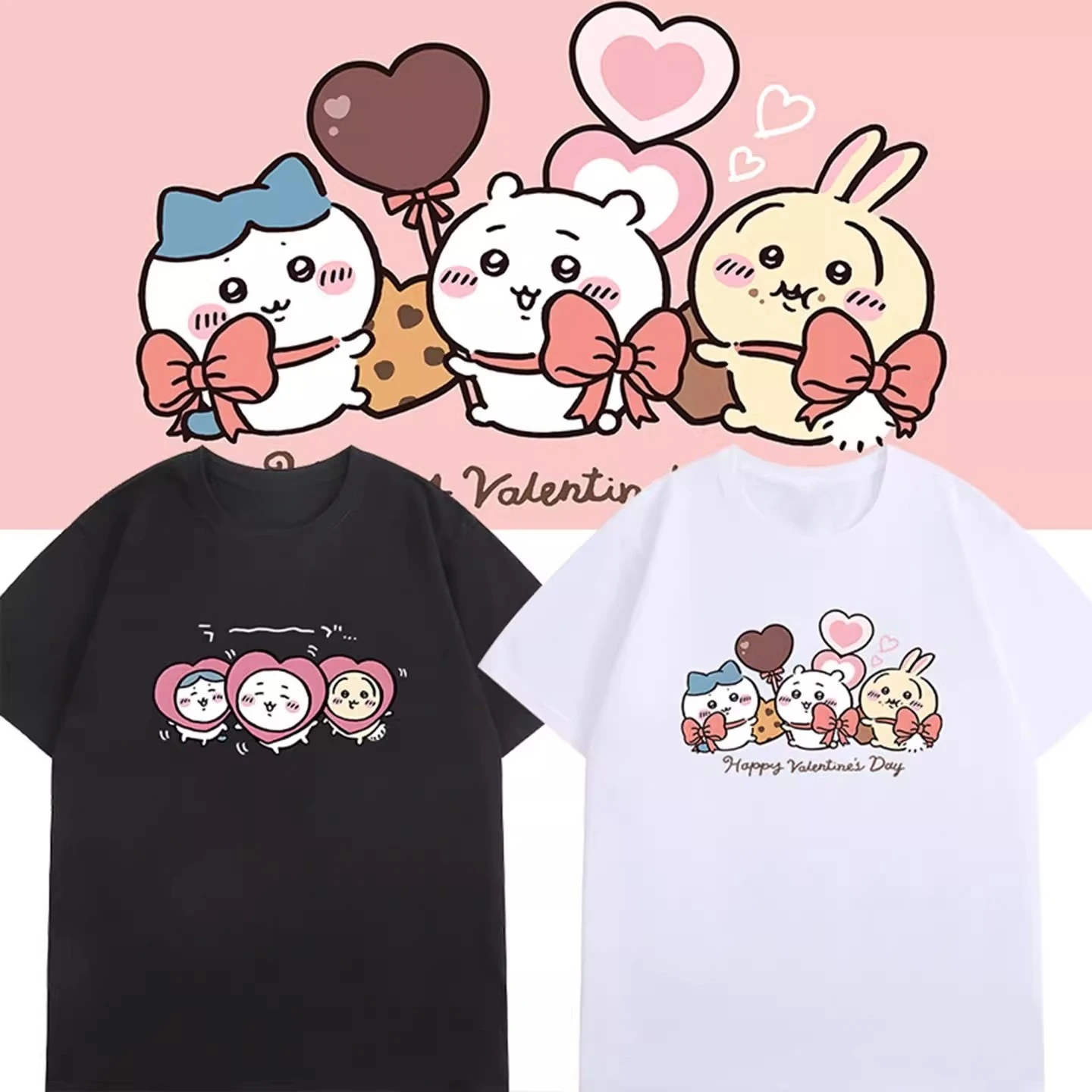 Chiikawa Valentine's Day Couple T‑Shirts, Japanese‑Style Cartoon Usagi Couple‑Style Gift Tops