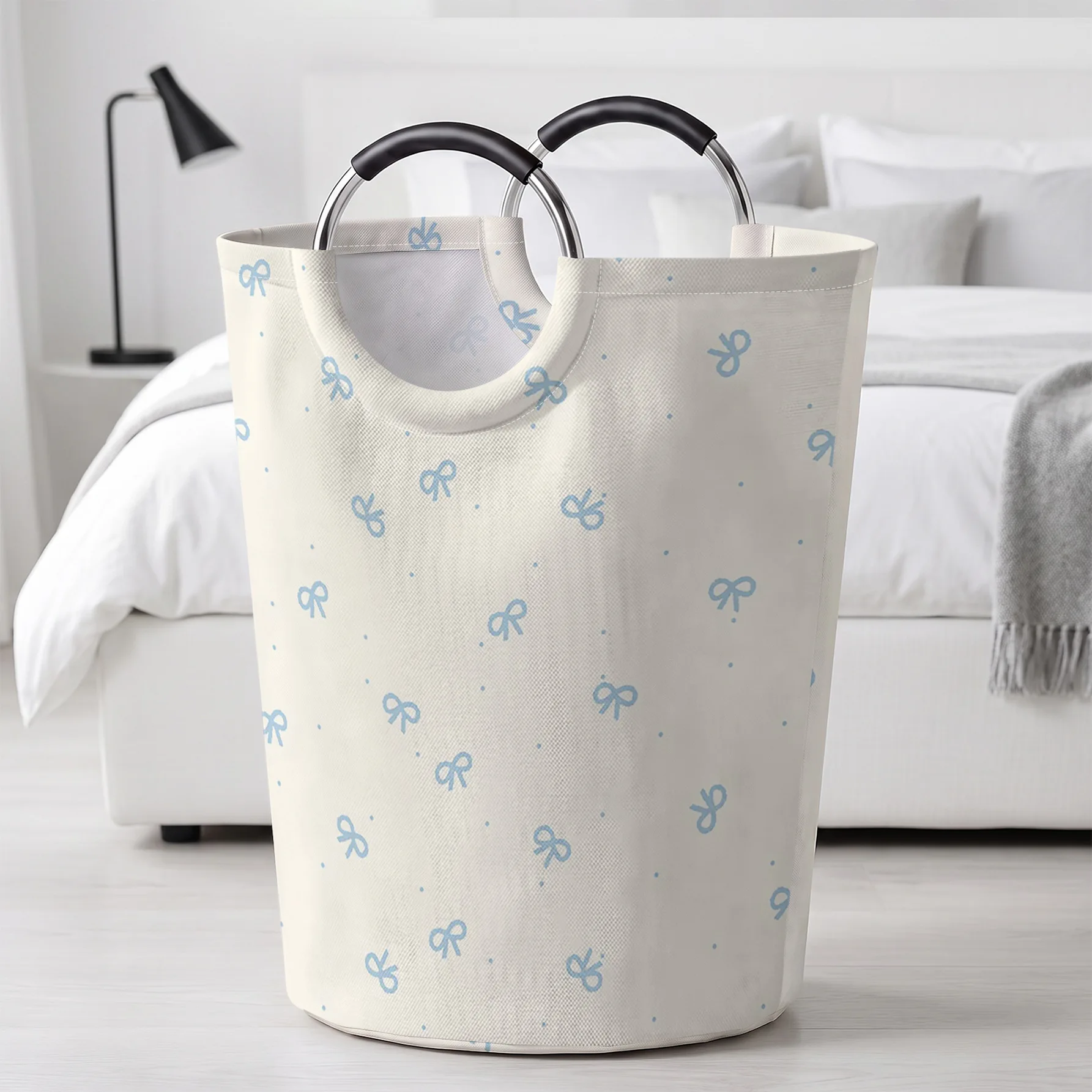 Light Base With Light Blue Tiny Bows All Over Print Handheld Storage Basket, For Laundry, Bedroom & Home Sundries Storage