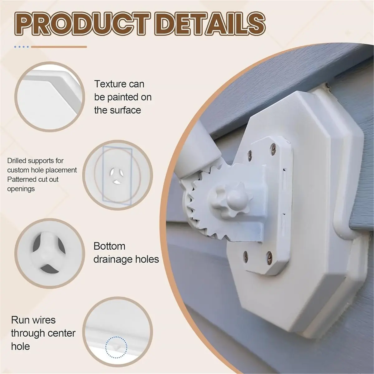 REST 1pcs Vinyl Siding Mounting Block Kit with Built-in Electrical Box, 130110006001 Vertical Siding Lamp Mounting Plate