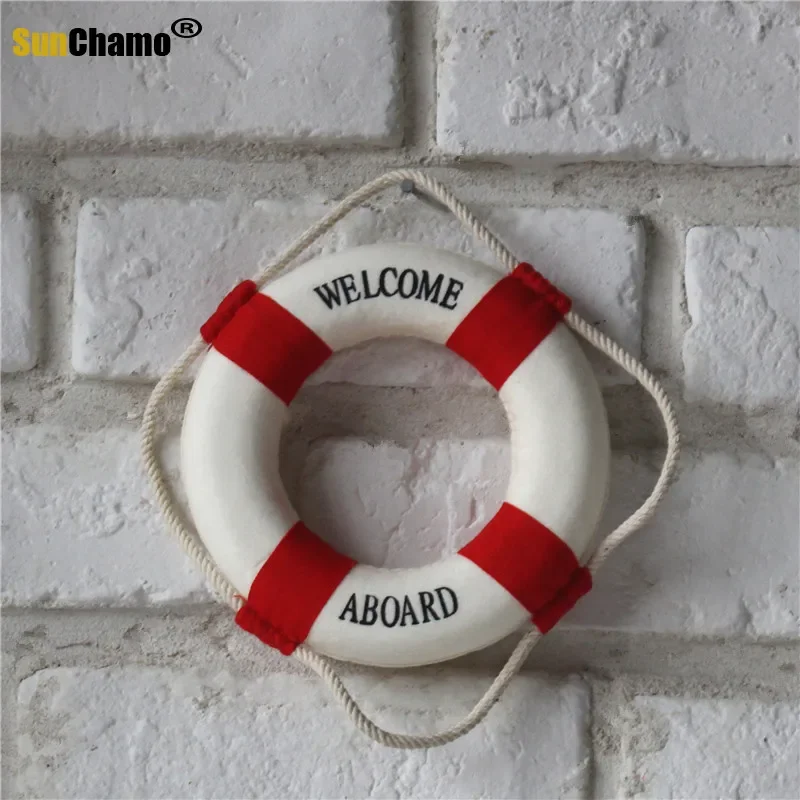 Welcome Wall ornament Life Buoy Foam Aboard Nautical Life Lifebuoy Ring Boat Wall Hanging Mediterranean Style Home Decor