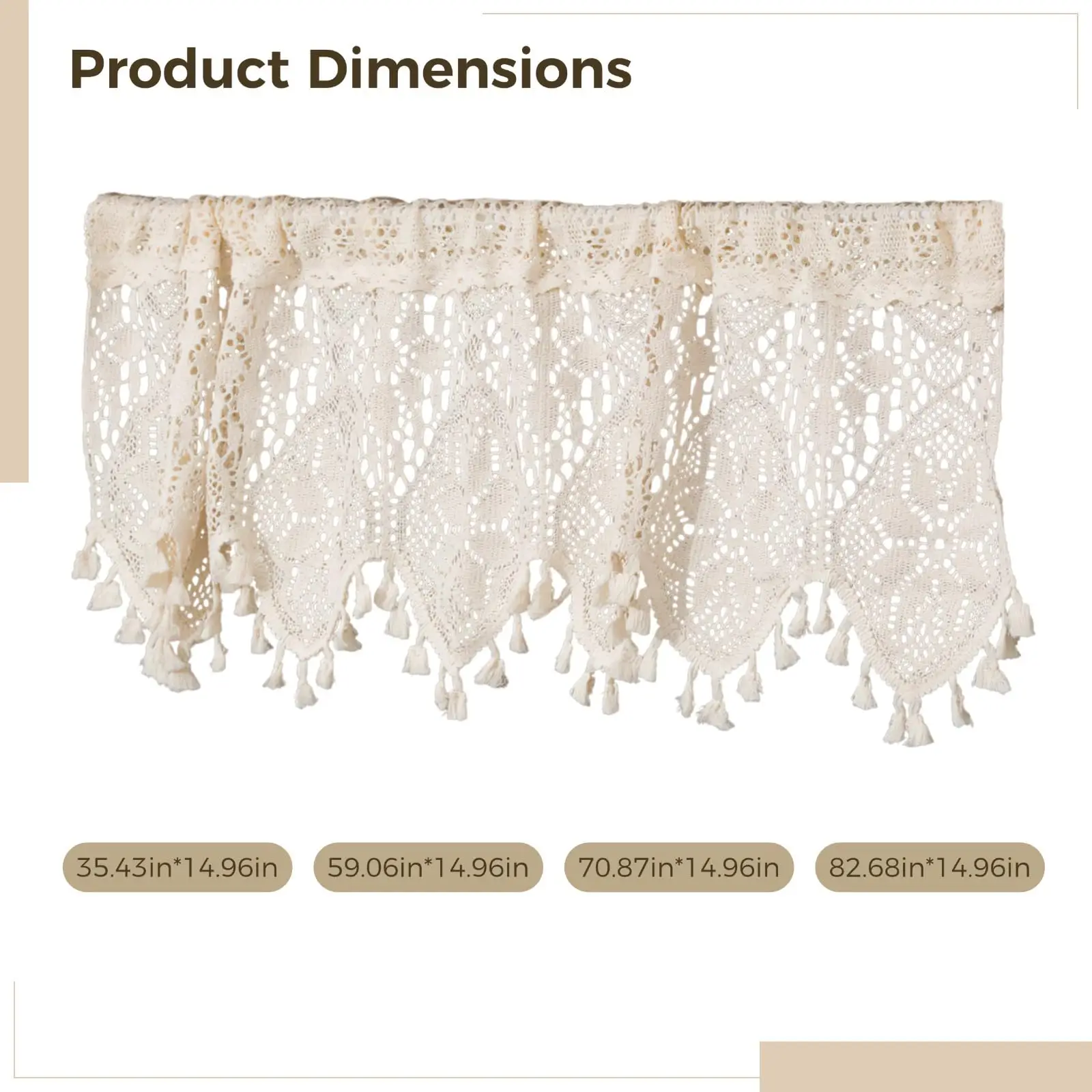 Cotton Lace Valance Curtain with Tassels, Handmade Short Curtain for Café Doors and Kitchen Windows