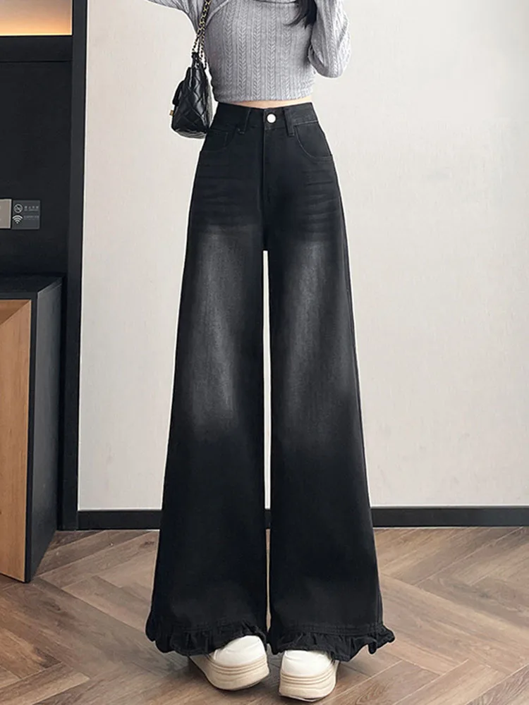Wrinkled Wide Leg Vintage Jeans Women's Casual Baggy High Waisted Vaqueros Streetwear Loose Fashion Bootcut Straight Denim Pants