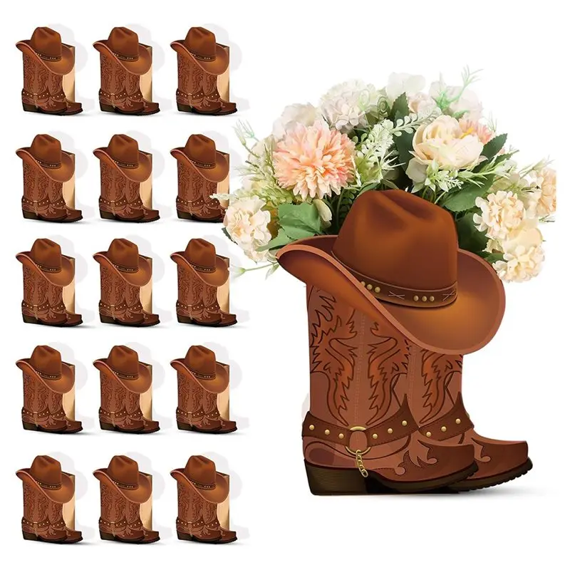 

Премиальные декоративные коробки для цветов в форме ботинков, украшения для вечеринок, свадеб, детских праздников, набор из 16 штук, ковбойский стиль