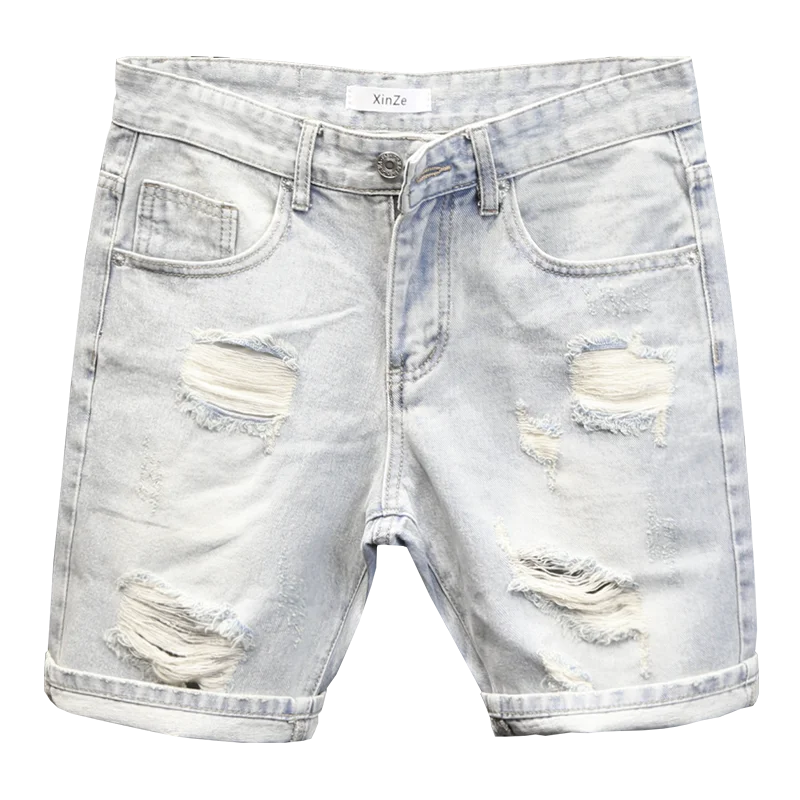 High Quality New Summer Korean Luxury Clothing Design Men\'s Casual Denim Shorts Distressed Cat Whisker Streetwear Short Pants