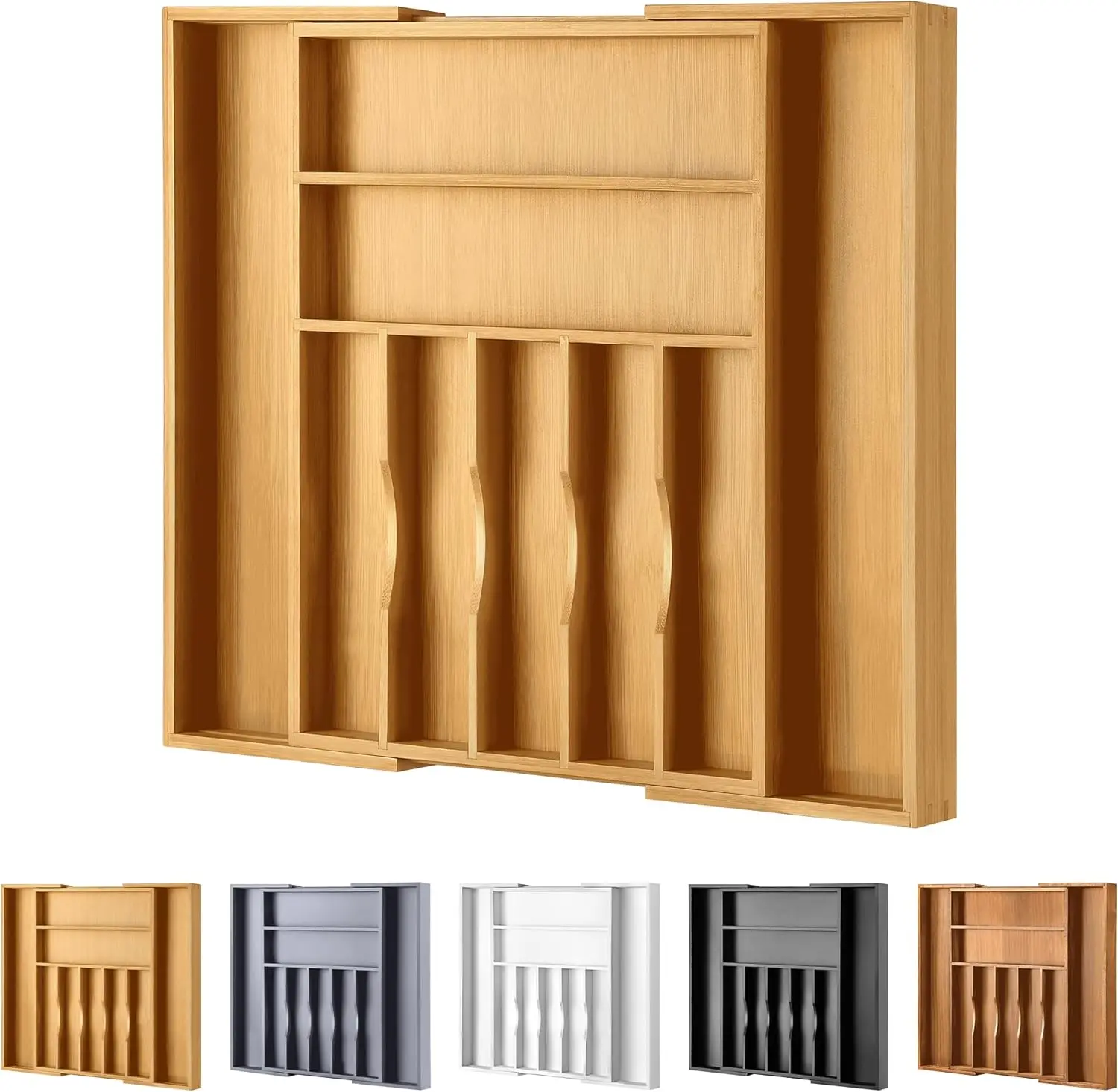 

Large Premium Bamboo Silverware Organizer - Expandable Drawer Organizer & Utensil Organizer - 17'x19