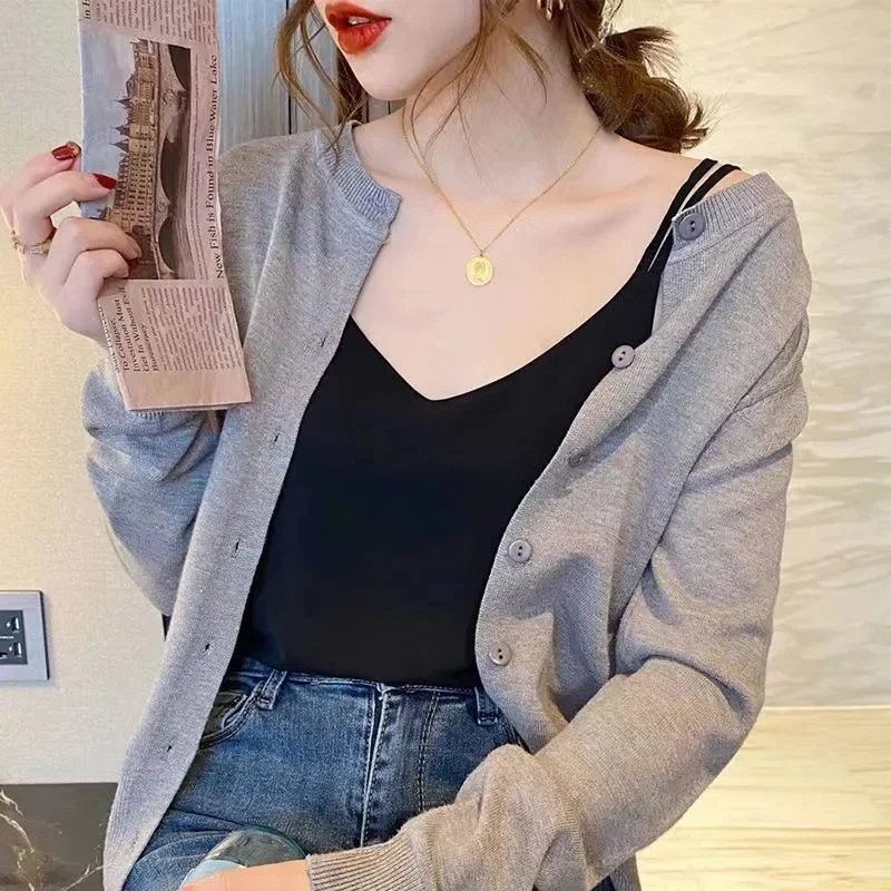 2024 Autumn Winter New 100% Pure Merino Cashmere Sweater Fashion Women\'s O-neck Cardigan Loose Long-sleeved Knitted Sweaters Top