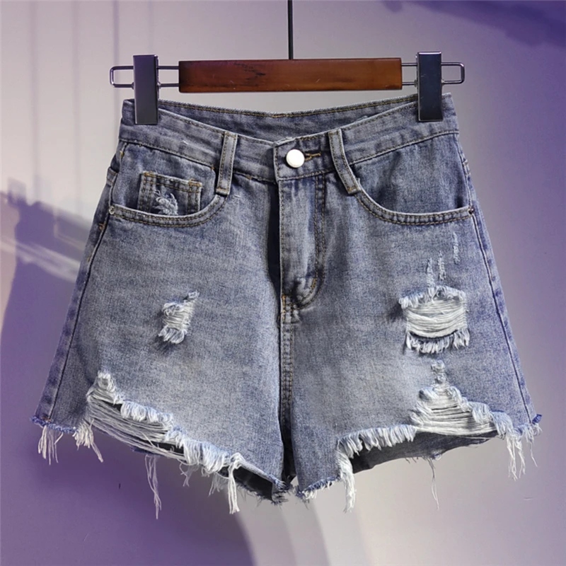 

Plus Size 3XL 4XL 5XL Sexy Hot Denim Short For Women High Waist Tassel Ripped Jean 2023 New Summer Clothing Female Free Shipping