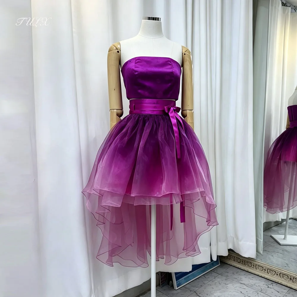 TULX Modern Purple Organza Gradient Party Dress Strapless Satin Concert Hanbok Short Korean High Low Evening Dress Customized