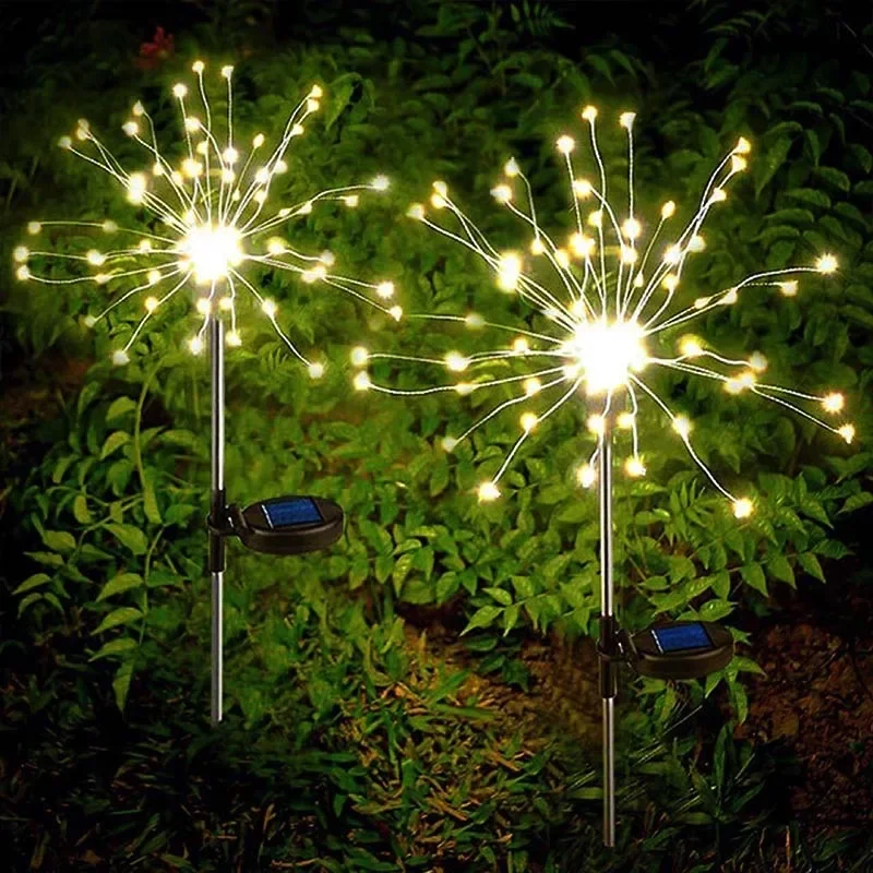 Solar Fireworks Lights Outdoor Waterproof 8 Modes Solar Garden Decorative Lights Copper Wires String Light for Walkway Pathway