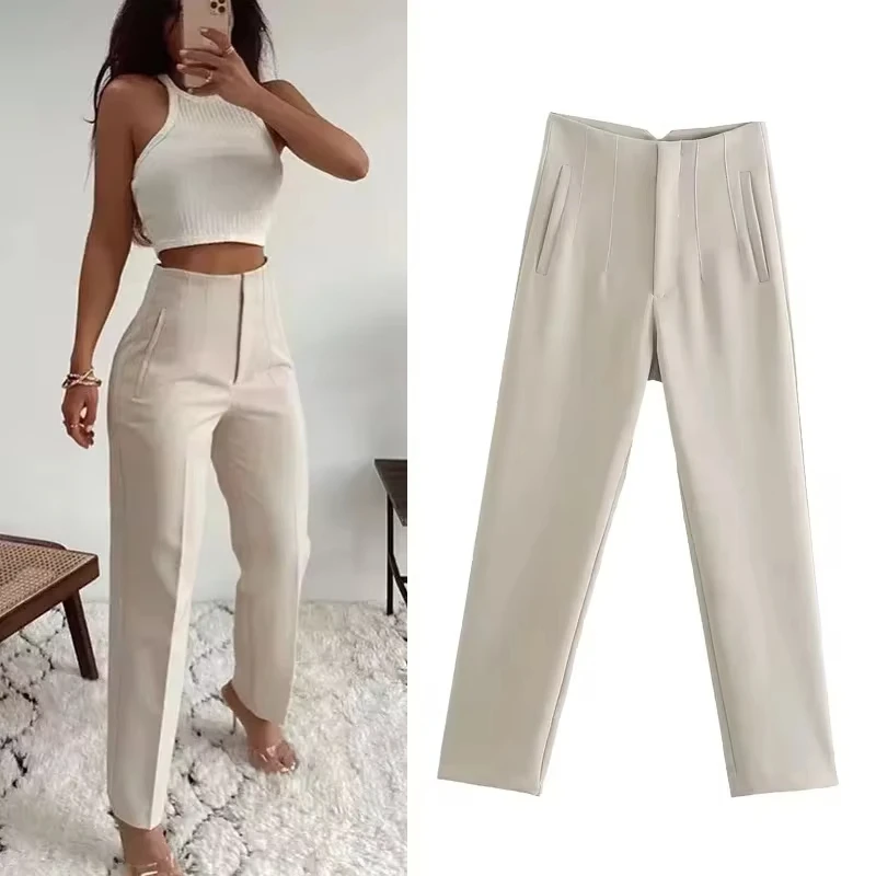 

Fashion Casual Office Wear High Waist Pants For Women Formal Pants Office Outfits Pencil Trousers Black Pink White Ladies Pants