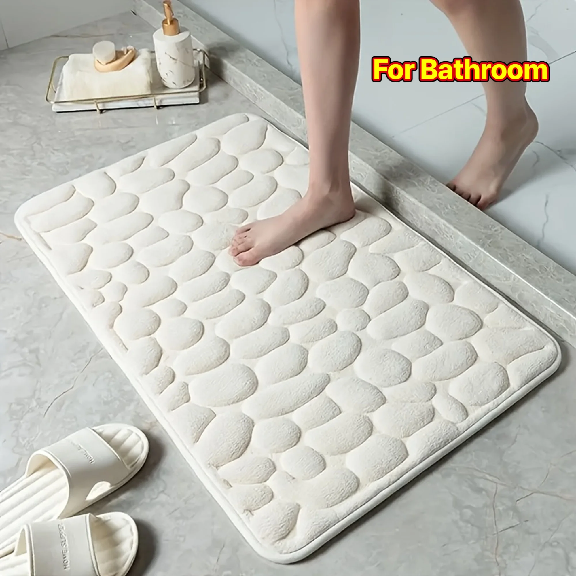 

Коврик для ванной из пены с эффектом памяти с тиснением под булыжник, нескользящий, впитывающий, для душа, для пола в ванной, для декора ванной комнаты