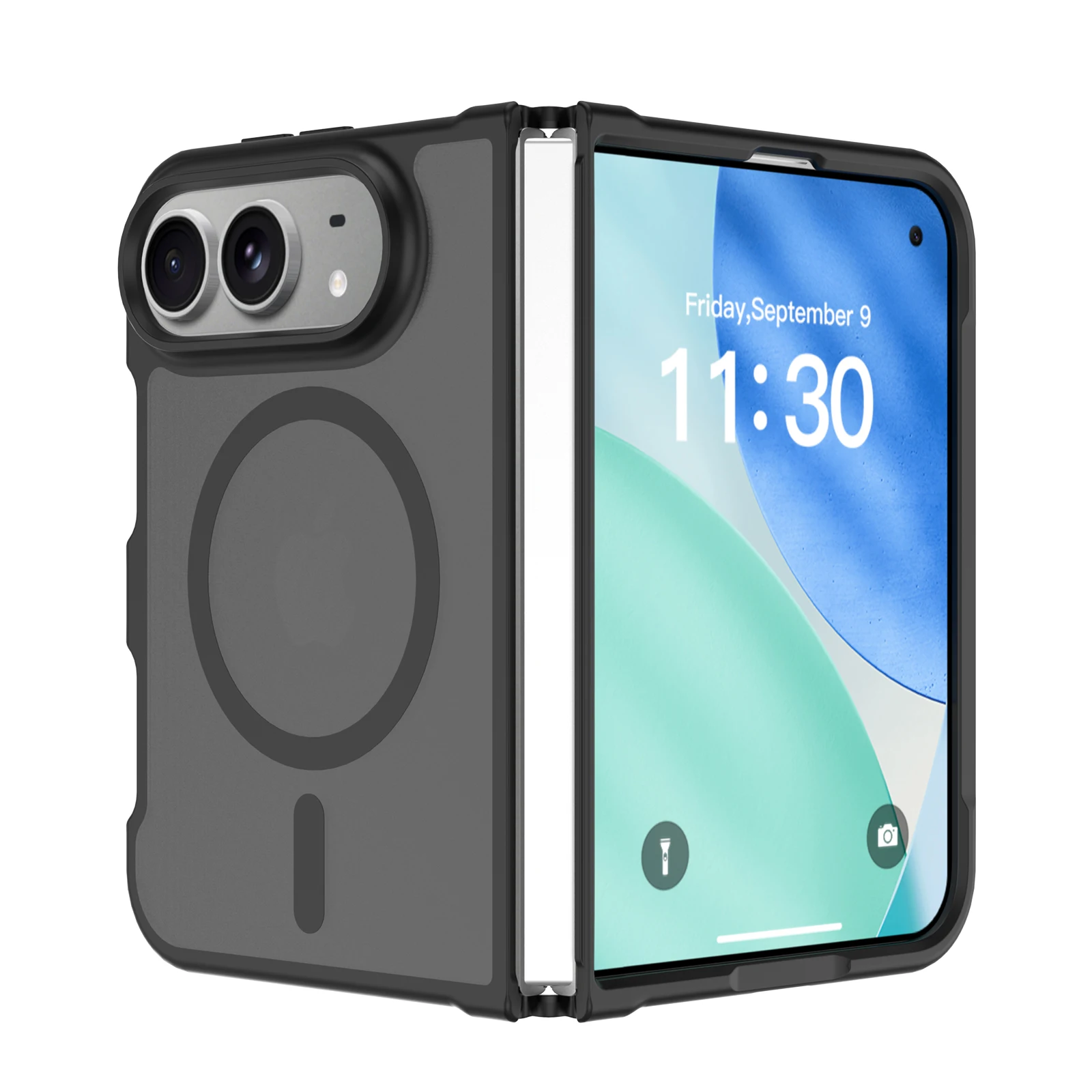 Luxe Matte Magnetische Oplaadhoes voor iPhone Duo voor Magsafe, met huidachtig gevoel, doorschijnend, schokbestendig, opvouwbare hoes.