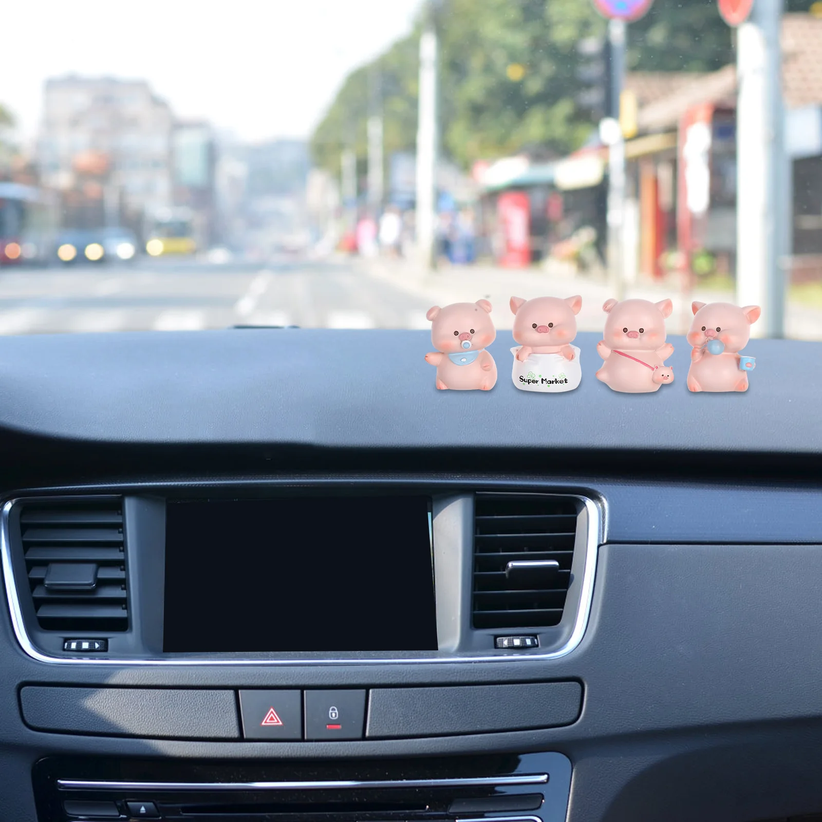 

4 Pcs Car Ornaments Pig Miniatures Figurines Decoration Resin Decors
