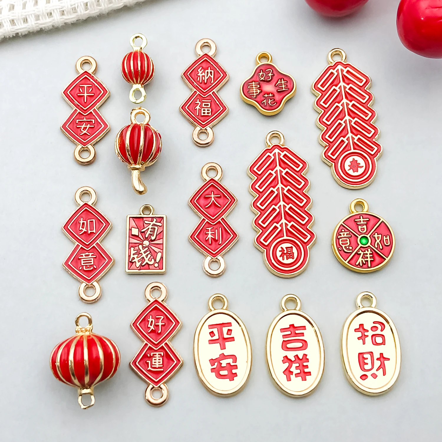 10/16pcs Red Enamel Zinc Alloy New Year Series Charms Pendants for DIY Bracelet Necklace Earring Jewelry Making Accessories