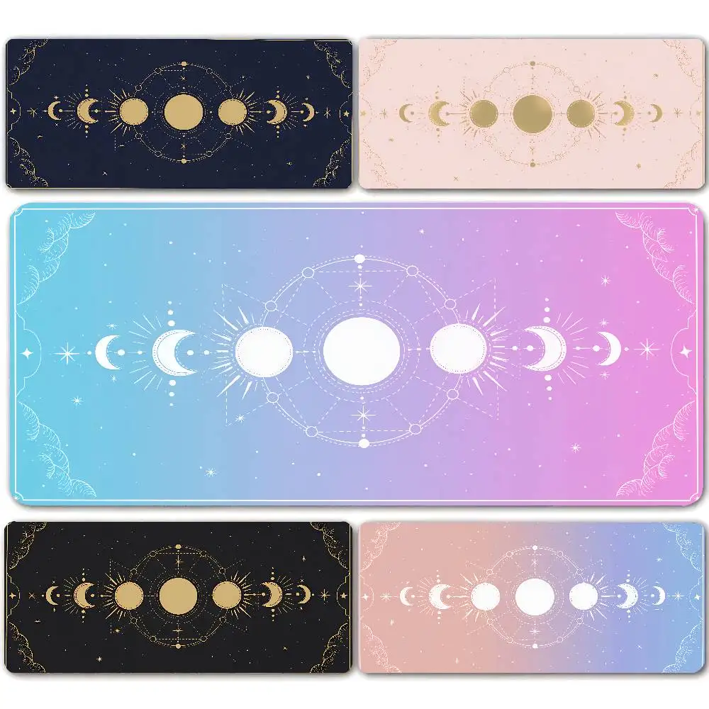 800x400mm Cute Kawaii Goth Witchy Tarot Alter Mat Ergonomic Black Mouse Pad Large Size Game Mousepad Pastel Moon Phase Table Mat