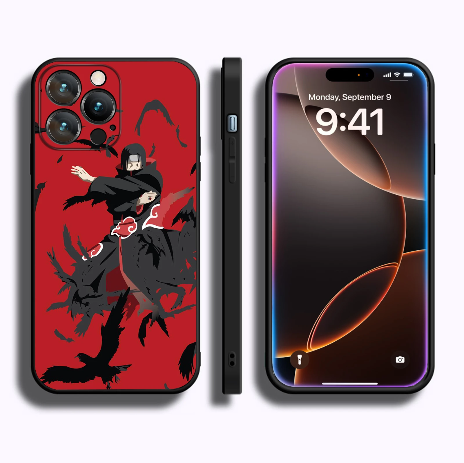 MINISO Phone Case for iPhone 14 Pro Max Akatsuki Uchiha Itachi Anime Soft Silicon Case for iPhone 16 15 14 13 12 11 Pro Max Plus