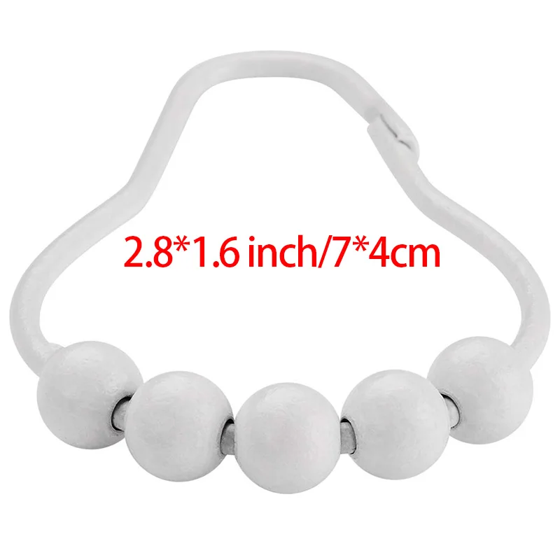 AB46-Shower Curtain Hooks Rings, Stainless Steel Rust-Resistant Shower Curtain Rings And Hooks- Set Of 12-White