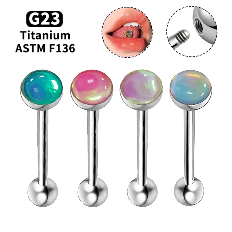 14G G23 Titanium Externally Threaded Straight Barbell Multi-Color Tongue Ring - Cartilage Medusa Piercing Jewelry